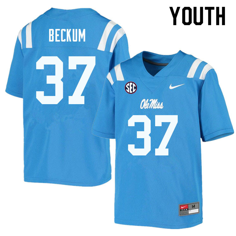 Youth #37 DJ Beckum Ole Miss Rebels College Football Jerseys Sale-Powder Blue